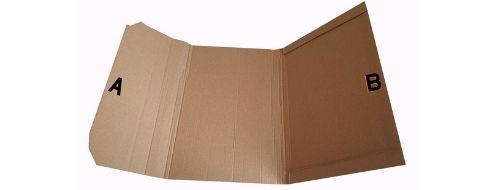 amazon cardboard packaging with outer flaps labelled and b