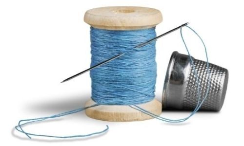 needle, thread and thimble