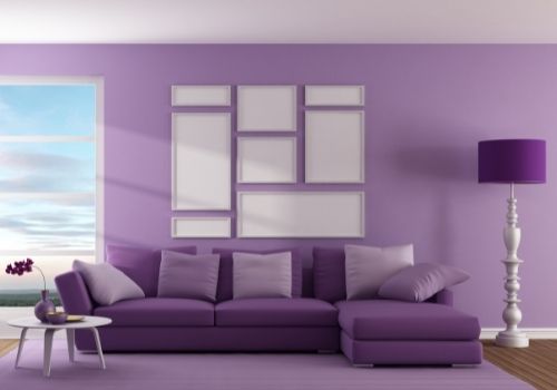 living room furnished in purple