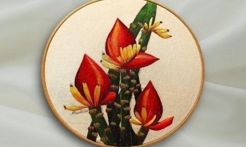 orange lotus flower thread painting